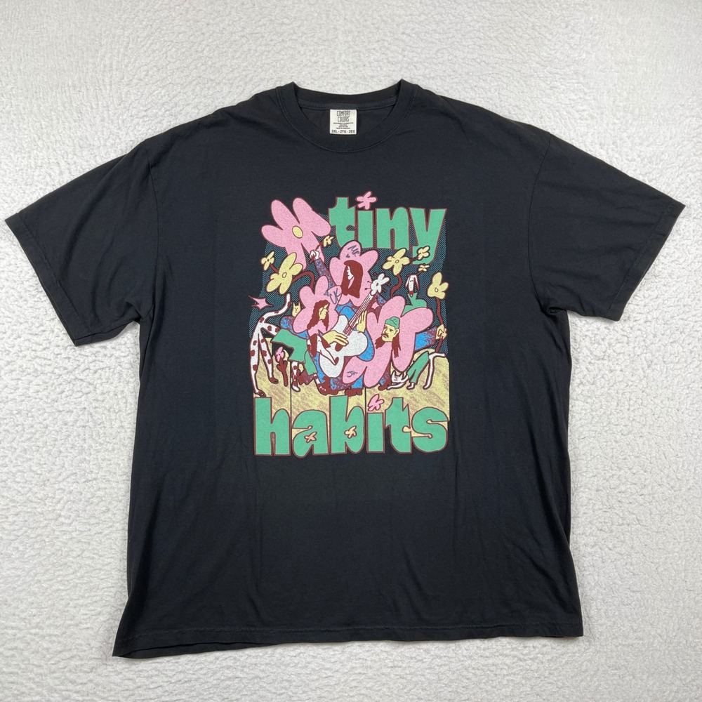 Tiny Habits Band T-Shirt Mens 2XL‎ Black Graphic Folk Pop Tee Signed Signatures